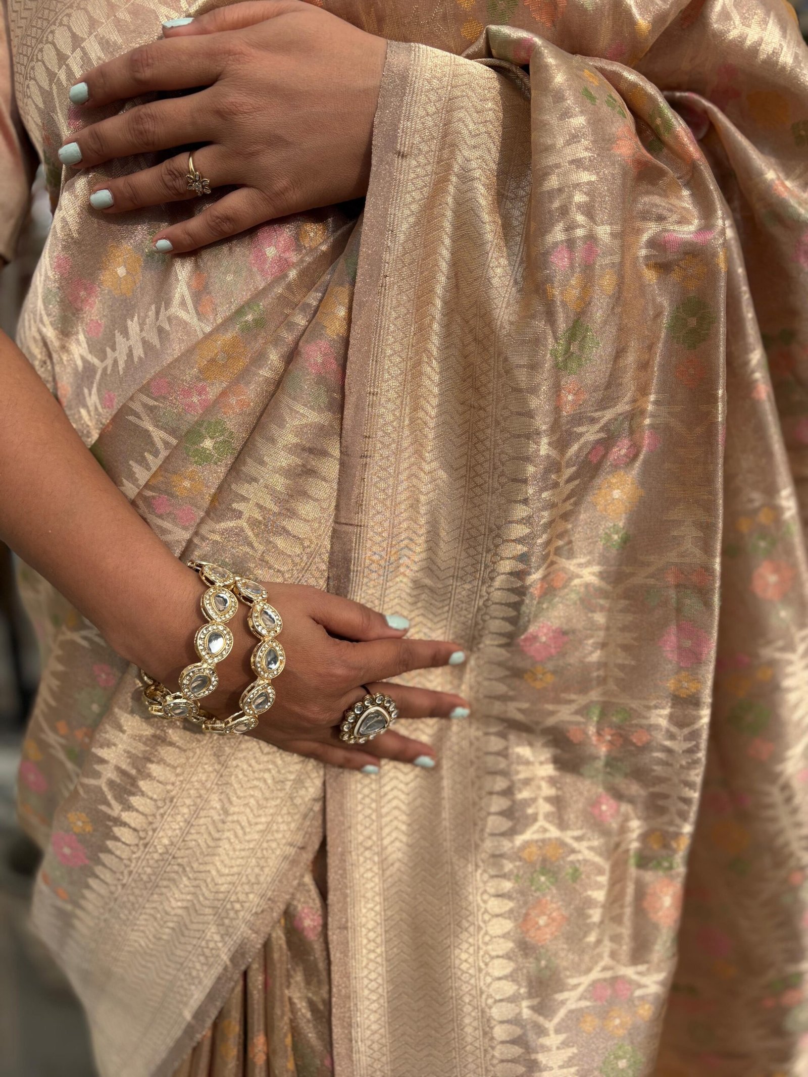 Beige Sunehri Organza - Image 3