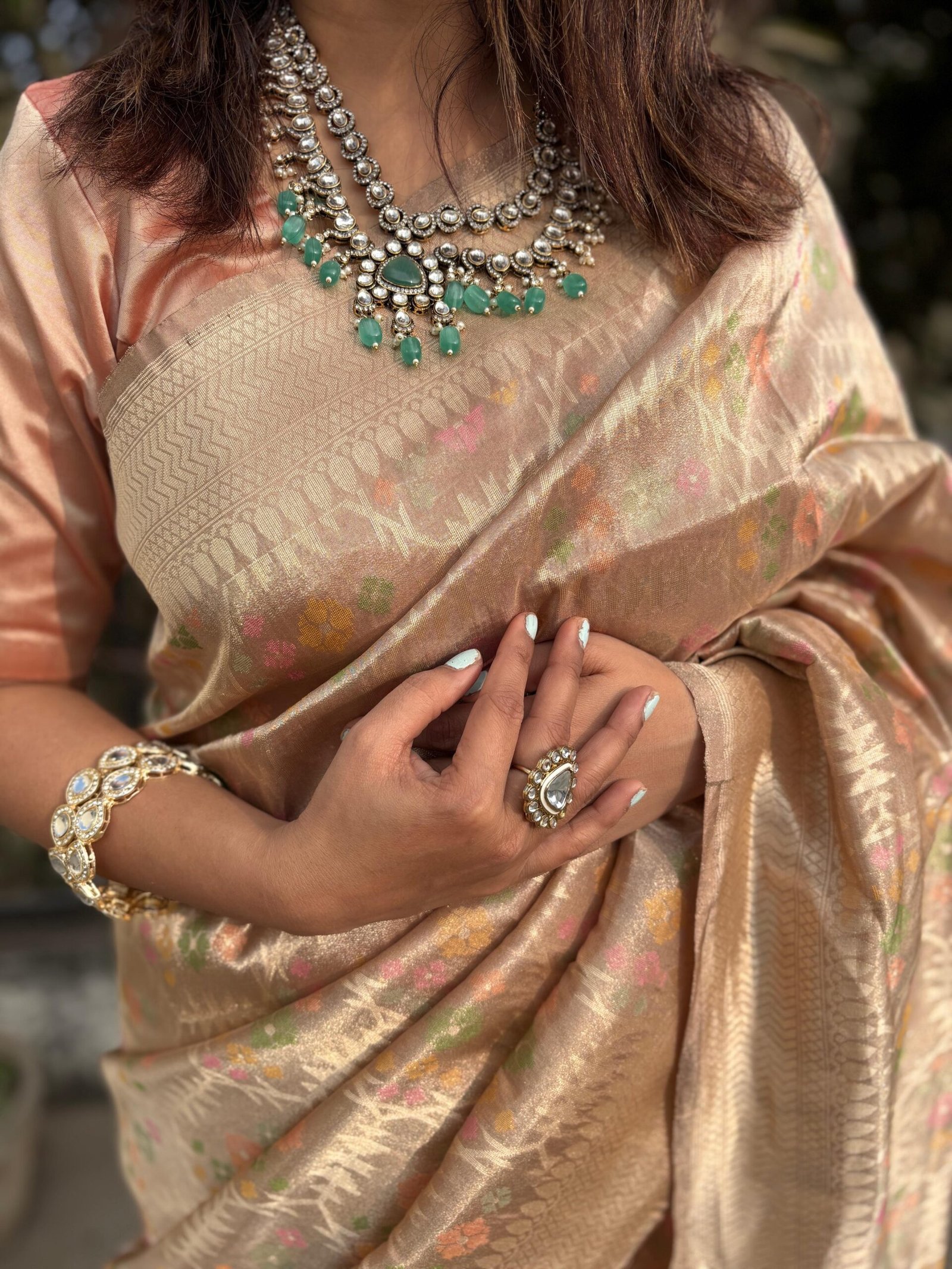 Beige Sunehri Organza - Image 4